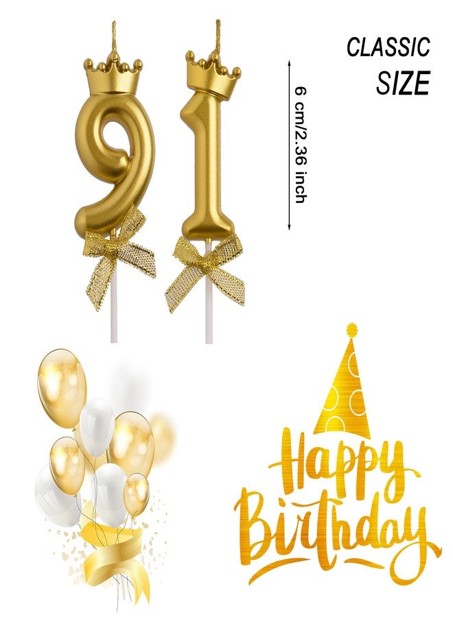 AOOLADA 91st Birthday Candles, Gold 91 Year Old Number Birthday Candles, Happy Birthday Cake Topper Gifts Party Decorations for Men Women - Image 2